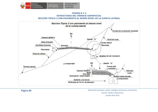 Página 84 Manual de Carreteras: Suelos, Geología, Geotecnia y Pavimentos
Sección: Suelos y Pavimentos
Versión abril 2014
FIGURA 8-1 b
ESTRUCTURAS DEL DRENAJE SUPERFICIAL
SECCIÓN TÍPICA 2 CON PAVIMENTO AL MISMO NIVEL DE LA CUNETA LATERAL
 