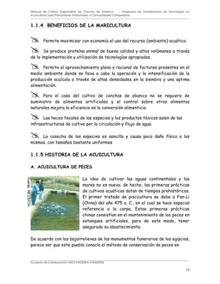 16
Manual de Cultivo Suspendido de Concha de Abanico – Programa de Transferencia de Tecnología en
Acuicultura para Pescadores Artesanales y Comunidades Campesinas
0 1 )
* ( "
# ( & -
(
!
( -
!
$ ! *
$ ! 4 (
4
2 3
$
% ! !
!
. 7 0$
! " 4 892 !
.
! (
1
( -
Acuerdo de Colaboración AECI/PADESPA-FONDEPES
Fuente:
NICOVITA
 