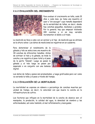 61
Manual de Cultivo Suspendido de Concha de Abanico – Programa de Transferencia de Tecnología en
Acuicultura para Pescadores Artesanales y Comunidades Campesinas
J 9 )
A2
(
K L 4
! ! 4
!
A33 !
$
$
?3 ! 4
*
!
K L $
$
-
J & 9 )
$ * & !
!
$ ! +
( -
Acuerdo de Colaboración AECI/PADESPA-FONDEPES
 