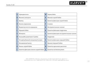 Turbo T-40
ООО «ХАРВИ РУС» 105118, ш. Энтузиастов д. 34, БЦ "Стримлайн Плаза", офис В-1-2
www.harvey-rus.ru Тел. 7 (800) 500-27-83, 7 (495) 120-17-42 email: support@harvey-rus.ru
1111
A Серводвигатель M Задняя бабка
B Маховик шпинделя N Маховик задней бабки
C Привод O Рукоятка фиксации задней бабки
D Кнопки управления P Станина
E Индикатор частоты вращения Q Инструментальные салазки
F Передняя бабка R Рукоятка фиксации подручника
G Шпиндель S Рукоятка фиксации инструментальных салазок
H Планшайба диаметром 3 дюйма T Подручник
I Четырёхзубцовый поводковый патрон U Рукоятка фиксации передней бабки
J Неподвижный центр V Крышка передней бабки
K Пиноль задней бабки W Рукоятка крепления двигателя
L Рукоятка фиксации пиноли задней бабки X Рукоятка натяжения ремня
 