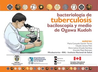 bacteriología de

tuberculosis

baciloscopia y medio
de Ogawa Kudoh
autoras:

María Consuelo Garzón Torres
Claudia Llerena Polo
Dora Leticia Orjuela Gamboa
Graciela Mejía Restrepo
Micobacterias - RNL - Instituto Nacional de Salud

1

 