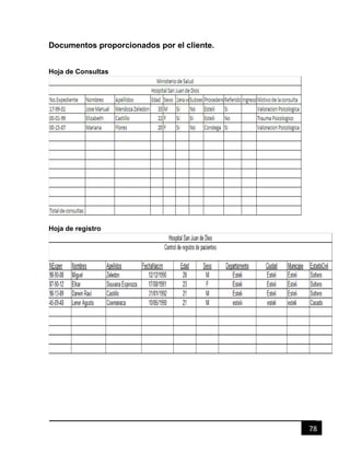 78
Documentos proporcionados por el cliente.
Hoja de Consultas
Hoja de registro
 
