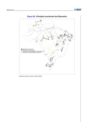 Apêndices ____________________________________________________________________________________ 
Figura 26 - Principais ocorrências dos Neossolos 
NEOSSOLOS LITÓLICOS 
NEOSSOLOS REGOLÍTICOS 
NEOSSOLOS QUARTZARÊNICOS HIDROMÓRFICOS 
NEOSSOLOS QUARTZARÊNICOS ÓRTICOS 
Adaptado de Atlas nacional do Brasil (2000). 
 