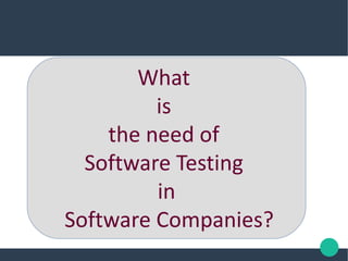 What
is
the need of
Software Testing
in
Software Companies?
 