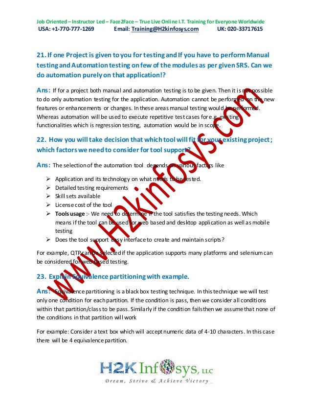 Latest Manual Testing Interview Questions and Answers 2015 - H2kinfos…