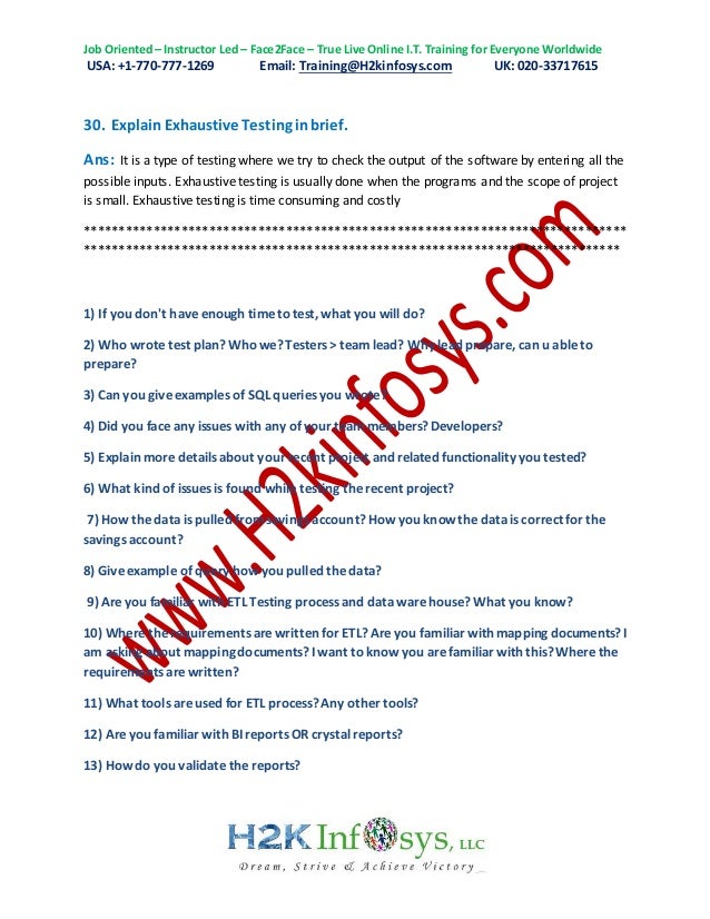 Latest Manual Testing Interview Questions and Answers 2015 - H2kinfos…