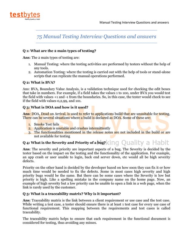 Manual testing interview questions and answers | PDF | Computing ...