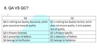 8. QA VS QC?
 