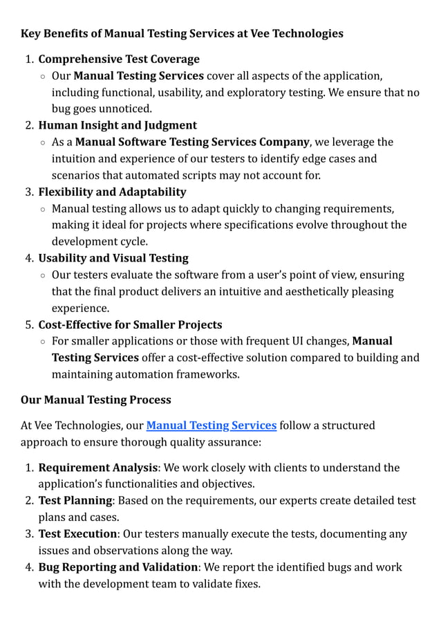 Manual Testing Services at Vee Technologies Ensuring Quality with ...