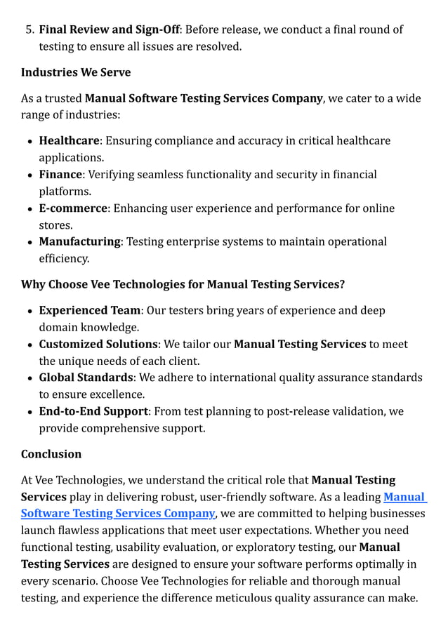 Manual Testing Services at Vee Technologies Ensuring Quality with ...