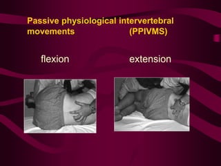 Passive physiological intervertebral
movements (PPIVMS)
flexion extension
 