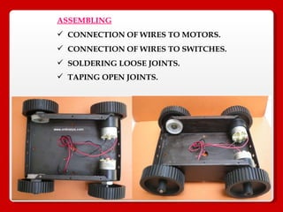 ASSEMBLING CONNECTION OF WIRES TO MOTORS. CONNECTION OF WIRES TO SWITCHES. SOLDERING LOOSE JOINTS. TAPING OPEN JOINTS. 