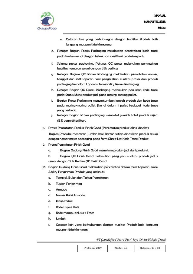 Manual traceability mampu telusur iso 9001 & iso 22000