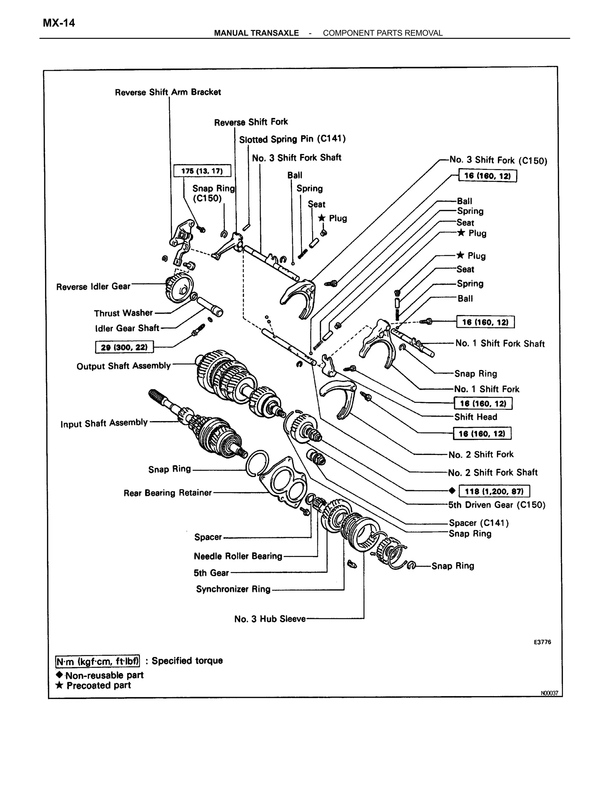 -MANUAL TRANSAXLE COMPONENT PARTS REMOVAL
MX-14
 