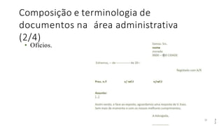 Composição e terminologia de
documentos na área administrativa
(2/4)
32
• Ofícios.
3
2
 