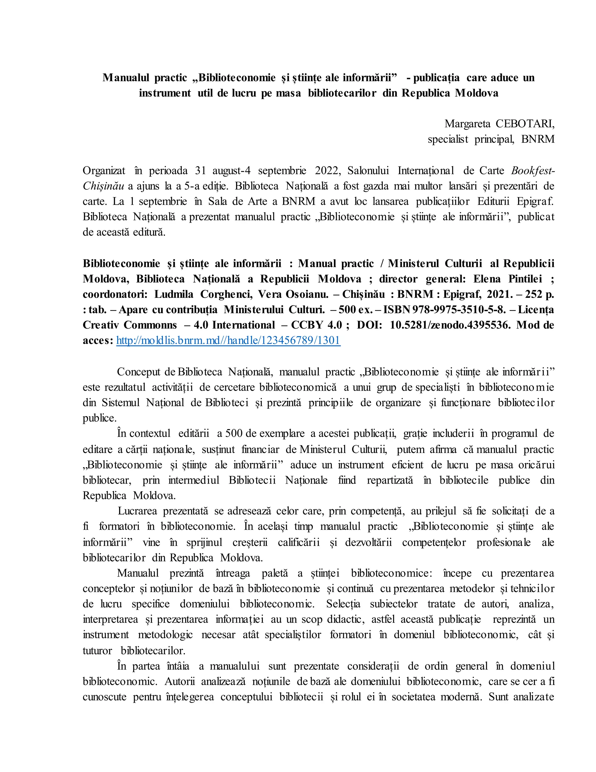 Manualul practic „Biblioteconomie și științe ale informării