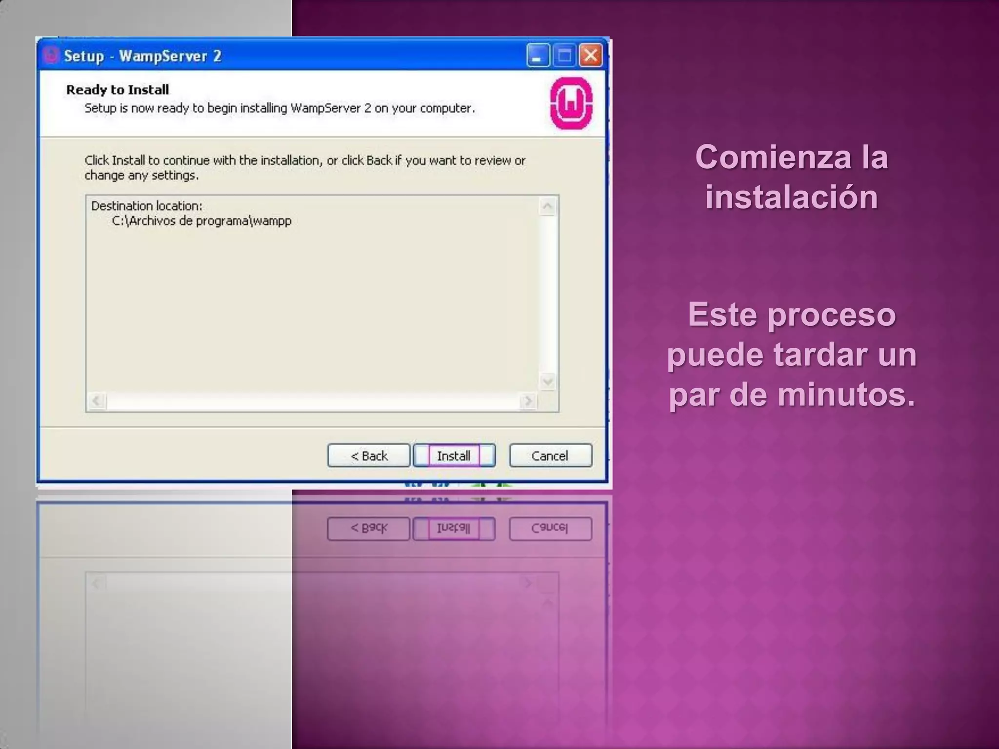 Comienza la
 instalación


 Este proceso
puede tardar un
par de minutos.
 