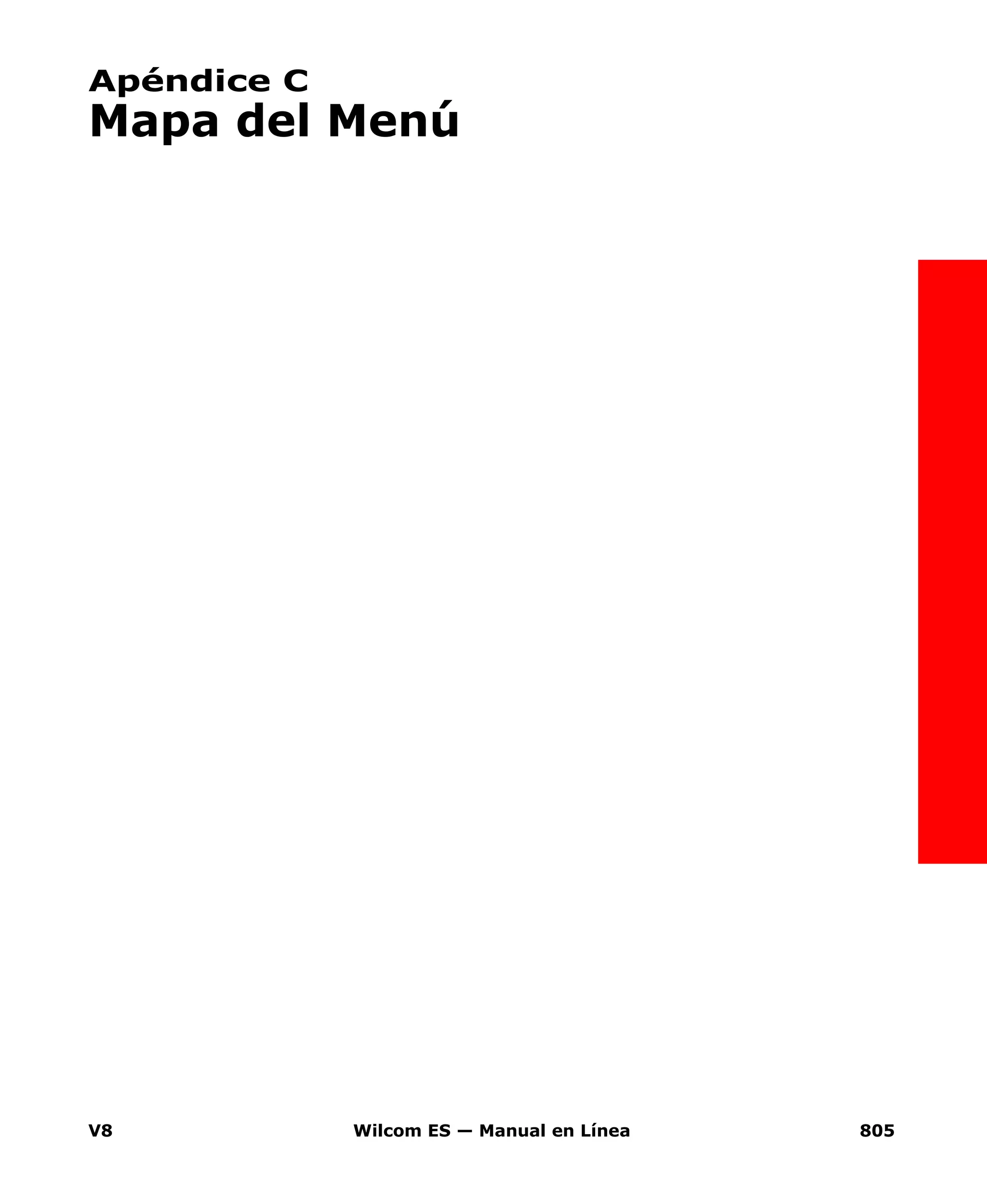V8 Wilcom ES — Manual en Línea 805
Apéndice C
Mapa del Menú
 