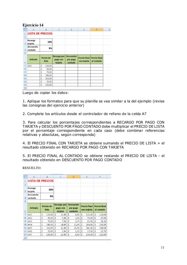 formato lista de precios excel