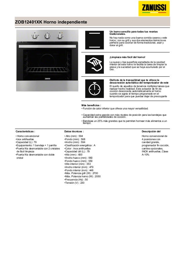 Manual zanussi horno zob12401xk