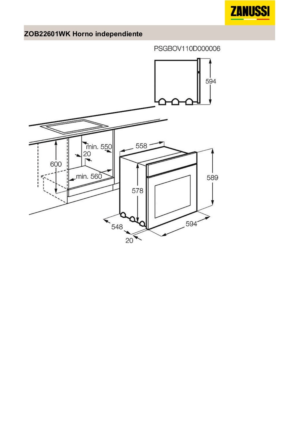Manual zanussi horno zob22601wk