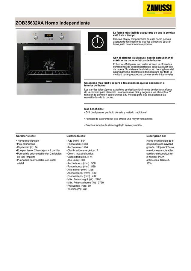 Manual zanussi horno zob35632xa PDF