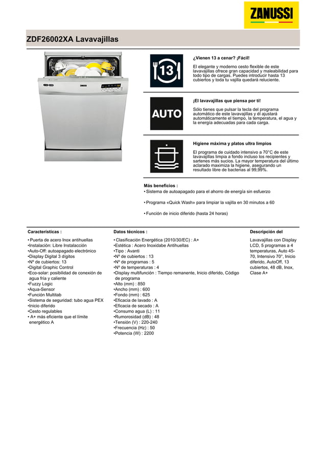 Manual zanussi lavavajillas zdf26002xa PDF