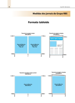 Grupo RBS - Mídia Impressa4
Medidas dos jornais do Grupo RBS
 