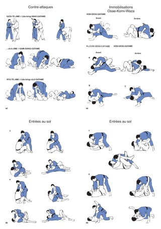 Contre-attaques
42
KATA-TE-JIME + Ude-Ishigi-WAKI-GATAME
...-JUJI-JIME + KAMI-SHIHO-GATAME
RYO-TE-JIME + Ude-Ishigi-JUJI-GATAME
Immobilisations
Osae-Komi-Waza
44
HON-GESA-GATAME
HON-GESA-GATAME
Avant
Avant
Arrière
Arrière
A
CB
Entrées au sol
86
3
4
Entrées au sol
88
7
8
 