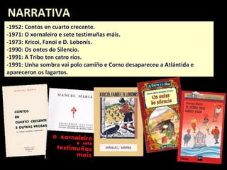 TEATROTEATRO
-1957: Auto do taberneiro.
-1960: Edipo.
-1961: Auto do labrego.
-1961: Auto do mariñeiro.
-1968: Barriga Verde.
-1973: Auto da costureira.
-1977: Auto trascendental da escola tradicional.
-1978: Semente de dramón dos medios de comunicación.
-1978: Auto de simulación da caravilla.
-1979: Aventuras e desventuras dunha espiña de toxo 
chamada Berenguela.
-1980: Auto da autonomía.
-1982: Auto do maio esmaiolado.
-1985: Auto do camiñante.
-1986: Auto do pescador de cana.
-1986: Entremés da OTAN.
-1989: A revolución de 1846 ou Abril de lume e ferro.
 