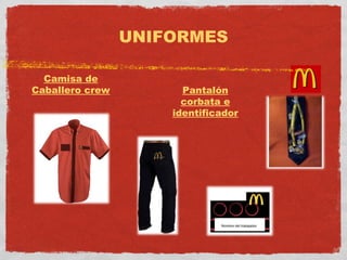 UNIFORMES 
Camisa de 
Caballero crew Pantalón 
corbata e 
identificador 
 
