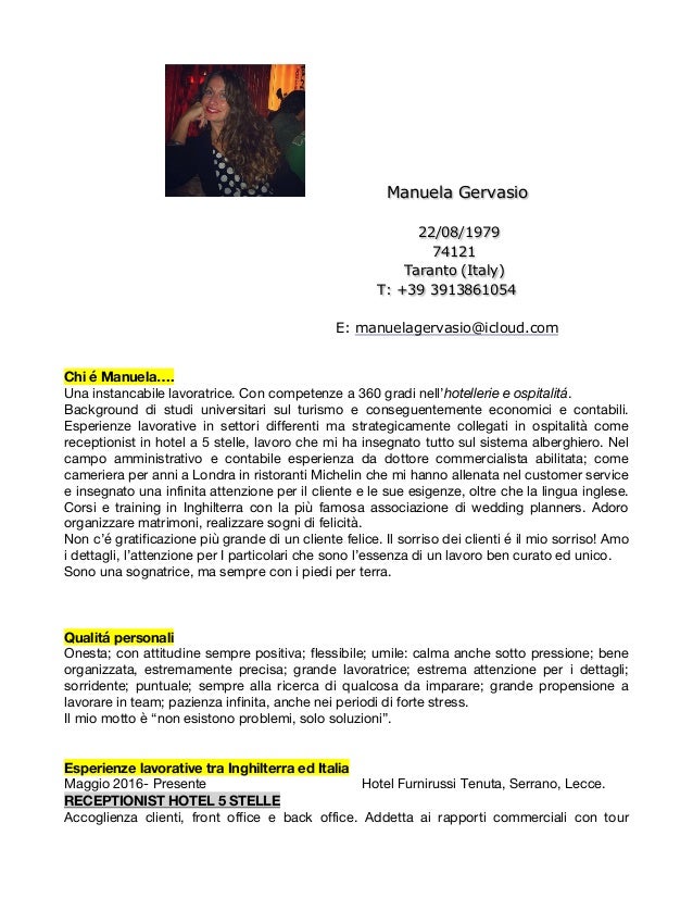 Cv Segretaria Receptionist