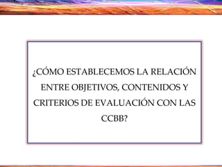 ¿CÓMO ESTABLECEMOS LA RELACIÓN ENTRE OBJETIVOS, CONTENIDOS Y CRITERIOS DE EVALUACIÓN CON LAS CCBB? 