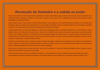 Revolução de Setembro e a subida ao poder
Quando a 9 de Setembro de 1836 a Guarda Nacional, capitaneada por Francisco Soares Caldeira, pegou em armas e tratou de ocupar a capital, proclamando que a
Constituição Política da Monarquia Portuguesa de 1822, estava novamente em vigor, embora com as modificações que as Cortes lhes introduzissem, estava
desencadeada a Revolução de Setembro.

Aquela revolução mudaria de forma decisiva o panorama político português. Os seus aderentes, entre os quais Passos Manuel, passariam a ser conhecidos pelos
setembristas, graças à coincidência do mês da Revolução com o da aprovação da Constituição de 1822, que pretendiam restaurada. Em contraposição, os apoiantes
do governo, e por consequência da Carta Constitucional, passaram a ser conhecidos pelos cartistas.

A reacção governamental e da rainha foram ineficazes e as tropas de linha, enviadas para sufocar o movimento, fraternizaram com a Guarda Nacional. A rainha,
obrigada a ceder a um movimento que não pudera reprimir, chamou em 10 de Setembro ao seu conselho os homens que representavam a opinião predominante.
Formou-se novo ministério, presidido por D. José Manuel da Cunha Faro Menezes Portugal Gama Carneiro e Sousa, 4.º conde de Lumiares, que também ficou com
a pasta da Guerra, que integrava Vieira de Castro na Justiça; o visconde de Sá da Bandeira, na Fazenda e interino dos Negócios Estrangeiros; Vasconcelos Correia,
na Marinha; e Passos Manuel, no poderoso Ministério do Reino.

Produto de um pronunciamento militar e constituído ao arrepio do resultados das eleições, e portanto sem base parlamentar, este ministério tinha forçosamente de
assumir a ditadura, isto é de governar sem legitimação parlamentar. Assumiu-se a ditadura, cancelou-se a convocatória das Cortes, tratando-se ao mesmo tempo de
convocar imediatamente eleições para novas Cortes, agora com poderes constituintes.

Não demoraram as reacções contra o ministério setembrista. Logo no dia 18 de Setembro, 27 membros da câmara alta protestaram contra a revolução, ao mesmo
tempo que corriam boatos de uma iminente contra-revolução.

No dia 5 de Outubro constou ao governo que o Batalhão de Caçadores n.º 5 se preparava para se rebelar. O Batalhão foi de imediato mandado para o Algarve,
ostensivamente para combater as guerrilhas do Remexido, as quais pareciam operar de forma coordenada com os movimentos carlistas da Andaluzia. Como o
 