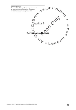 An
O
ECDBro
w
se_it E ditio
n
L e c tu
r
e
seule
yln
O
dae
R
ISBN 92-64-01311-3
Manuel d’Oslo : Principes directeurs pour le recueil
et l’interprétation des données sur l’innovation
© OCDE/Communautés européennes 2005
ISBN 92-64-01311-3 – © OCDE/COMMUNAUTÉS EUROPÉENNES 2005
53
Chapitre 3
Définitions de base
 