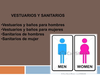 VESTUARIOS Y SANITARIOS
•Vestuarios y baños para hombres
•Vestuarios y baños para mujeres
•Sanitarios de hombres
•Sanitari...