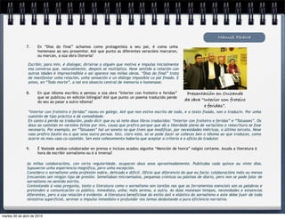 Escribir, para min, é dialogar, dirixirse a alguén que motiva e impulsa inicialmente
esa conversa que, naturalmente, despois se multiplica. Nese sentido a relación con
outras idades é imprescindible e así aparece nas miñas obras. “Días do final” trata
de manifestar unha relación, unha sensación e un diálogo imposible co pai finado. E
antes, en “Todo morte”, a nai era obxecto central de memoria e homenaxe.
Manuel Pereira
7. En “Días do final” achamos como protagonista a seu pai, é coma unha
homenaxe ao seu proxenitor. Até que punto as diferentes xeracións marcaron,
ou marcan, a súa obra literaria?
8. En que idioma escribiu e pensou a súa obra “Interior con froiteiro e feridas”
que se publicou en edición bilingüe? Até que punto un poema traducido perde
do seu ao pasar a outro idioma?
“Interior con froiteiro e feridas” naceu en galego. Até que non estivo escrito de todo, e o texto fixado, non o traducín. Por unha
cuestión de tipo práctico e de comodidade.
En canto á perda na tradución, podo dicir que eu só teño dous libros traducidos: “Interior con froiteiro e feridas” e “Tatuaxes”. Os
dous ao castelán en versións feitas por min, cousa que prefiro porque que dá a liberdade plena de variacións e reescritura se fose
necesario. Por exemplo, en “Tatuaxes” hai un soneto no que tiven que modificar, por necesidades métricas, o último terceto. Nese
caso prefiro facelo eu a que sexa outra persoa. Isto, claro está, só se pode facer se coñeces ben o idioma ao que traduces, como
ocorre no meu caso co castelán. Sen este coñecemento habería que aceptar o criterio e o oficio do tradutor.
9. É Vostede asiduo colaborador en prensa e incluso acadou algunha “Mención de honra” nalgún certame. Axuda a literatura á
hora de escribir xornalismo ou é á inversa?
As miñas colaboracións, con certa regularidade, ocuparon dous anos aproximadamente. Publicaba cada quince ou vinte días.
Supuxeron unha experiencia magnífica, pero unha excepción.
Considero o xornalismo unha profesión nobre, delicada e difícil. Oficio que diferencio do que eu facía: colaboracións máis ou menos
frecuentes sen ningún tipo de presión. Semellaban microensaios, pequenas crónicas ou páxinas de diario, pero non se pode falar de
xornalismo no sentido estrito.
Contestando á vosa pregunta, tanto a literatura como o xornalismo son tarefas nas que as ferramentas esenciais son as palabras e
pretenden a comunicación co público. Inmediata, unha; máis serena, a outra. As dúas manexan tempos, necesidades e esixencias
diferentes, pero a súa relación é evidente. A literatura benefíciase do estilo áxil e elástico do xornalismo e este debe fuxir de toda
tentativa superficial, serenar o impulso inmediato e profundar nos temas desbotando a pura eficiencia narrativa.
Presentación en Ouzande
da obra “Interior con froteiro
e feridas”.
martes 30 de abril de 2013
 
