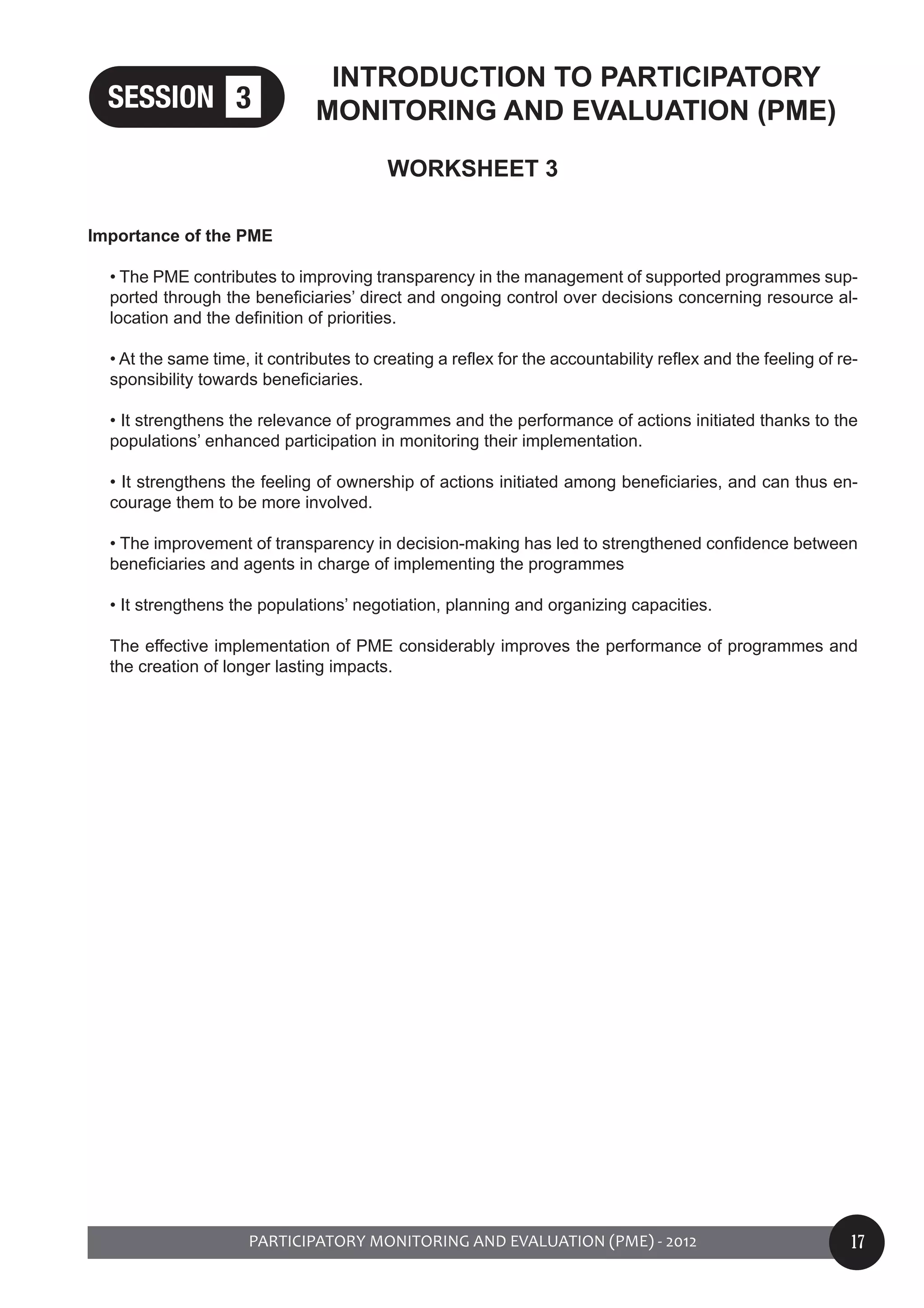 Introduction to Participatory Monitoring-Evaluation | PDF