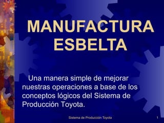 MANUFACTURA ESBELTA Una manera simple de mejorar nuestras operaciones a base de los conceptos lógicos del Sistema de Producción Toyota. 