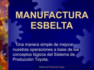 MANUFACTURA ESBELTA Sistema de Producción Toyota Una manera simple de mejorar nuestras operaciones a base de los conceptos lógicos del Sistema de Producción Toyota. 