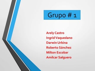 Arely Castro
IngridVaquedano
Darwin Urbina
Roberto Sánchez
Milton Escobar
Amílcar Salguero
Grupo # 1
 