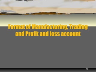 Format of Manufacturing, Trading
   and Profit and loss account




                               15
 