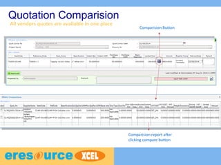 All vendors quotes are available in one place
Quotation Comparision
Comparision Button
Comparision report after
clicking compare button
 