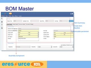 BOM Master
Customizable parameter
Item Summary
Assembly Component
Create item
checklist
 