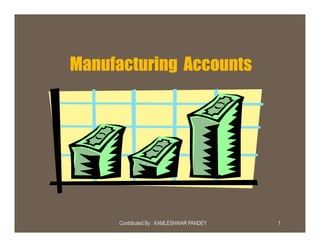 Manufacturing AccountsManufacturing Accounts
1Contributed By : KAMLESHWAR PANDEY
 