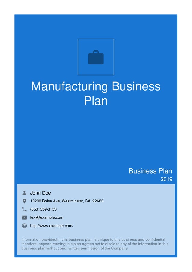 how to make a business plan for manufacturing company