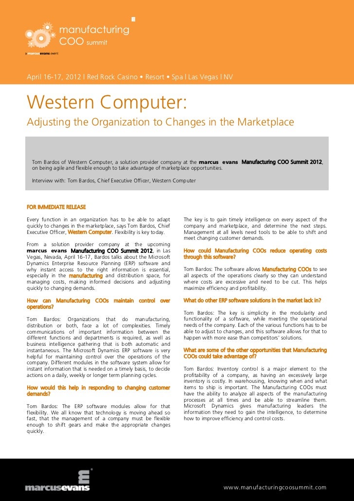Western Computer Adjusting the Organization to Changes in the