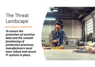 The Threat
Landscape
To ensure the
protection of sensitive
data and the smooth
functioning of
production processes,
manufa...
