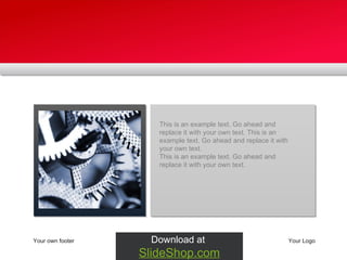 Your own footer Your Logo This is an example text. Go ahead and replace it with your own text. This is an example text. Go ahead and replace it with your own text.  This is an example text. Go ahead and replace it with your own text.  