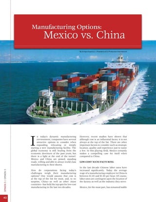 Manufacturing Options: Mexico vs China by Enrique Esparza / President Co-Production International